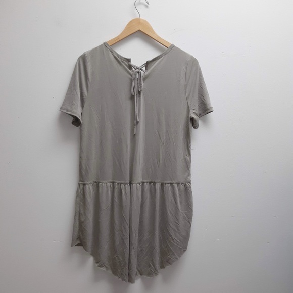 Mote Green/Grey Shirt Sleeve Top w/ Tie Up Back L - Picture 4 of 5